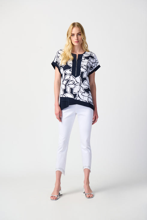Joseph Ribkoff Top mit Blätterprint und schwarzem Rücken 241032