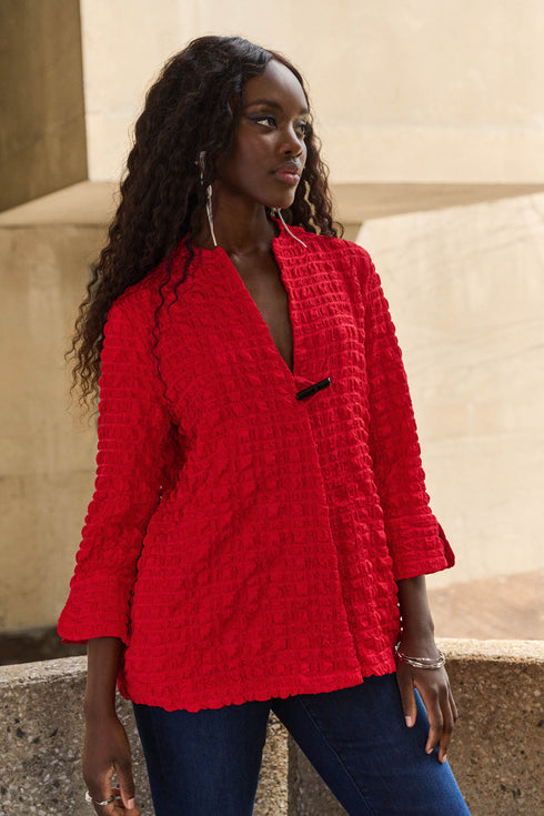 Joseph Ribkoff Jacquard Trapez Blazer in Reliefoptik rot