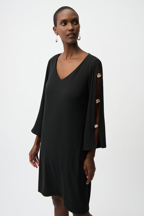 Joseph Ribkoff Trapezkleid aus Twill mit goldverzierten Schlitzen an den Ärmeln