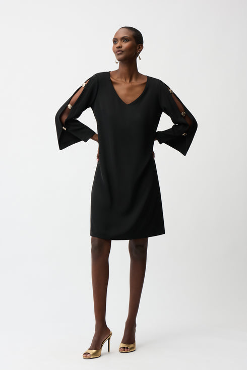 Joseph Ribkoff Trapezkleid aus Twill mit goldverzierten Schlitzen an den Ärmeln