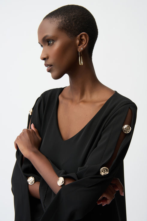 Joseph Ribkoff Trapezkleid aus Twill mit goldverzierten Schlitzen an den Ärmeln