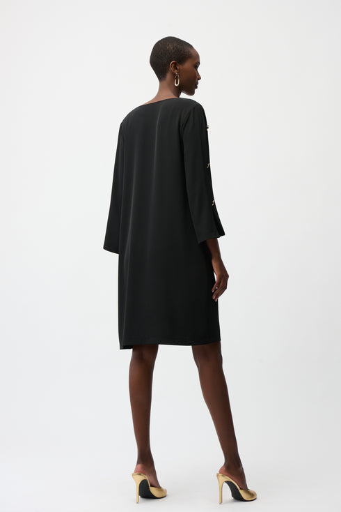 Joseph Ribkoff Trapezkleid aus Twill mit goldverzierten Schlitzen an den Ärmeln