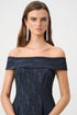 Joseph Ribkoff Signature | Schulterfreies ausgestelltes Kleid aus foliertem Jacquard