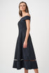Joseph Ribkoff Signature | Schulterfreies ausgestelltes Kleid aus foliertem Jacquard