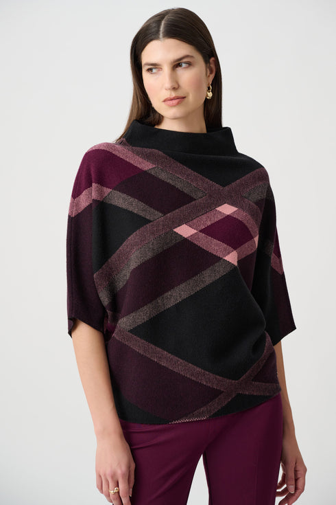 Joseph Ribkoff Pullover aus flauschiger Viskose und Nylon mit Karomuster und Trichterausschnitt
