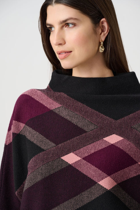 Joseph Ribkoff Pullover aus flauschiger Viskose und Nylon mit Karomuster und Trichterausschnitt
