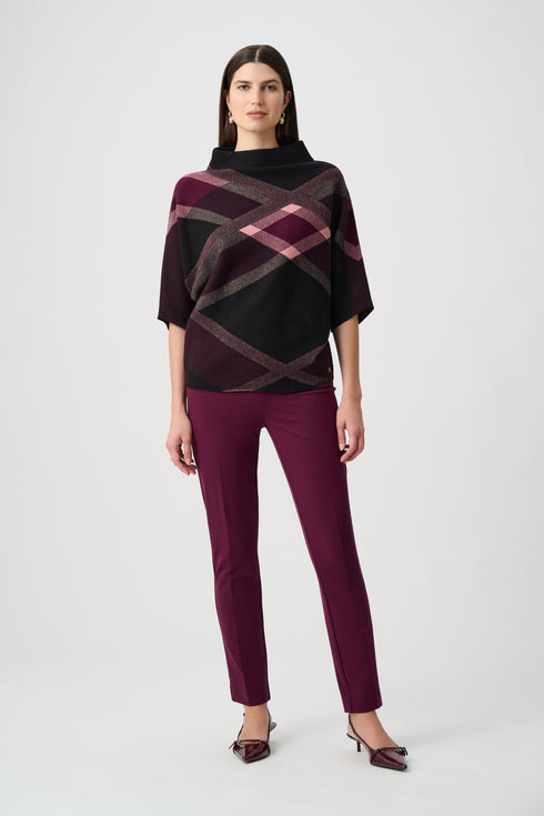 Joseph Ribkoff Pullover aus flauschiger Viskose und Nylon mit Karomuster und Trichterausschnitt