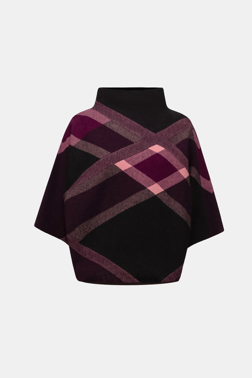Joseph Ribkoff Pullover aus flauschiger Viskose und Nylon mit Karomuster und Trichterausschnitt