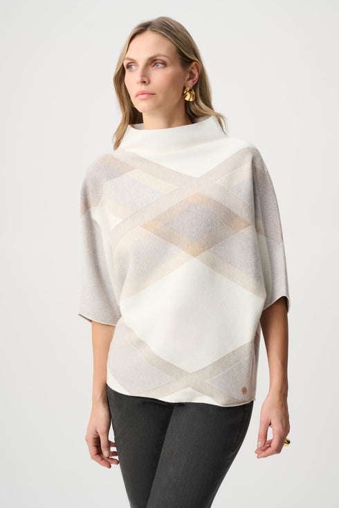 Joseph Ribkoff Pullover aus flauschiger Viskose und Nylon mit Karomuster und Trichterausschnitt