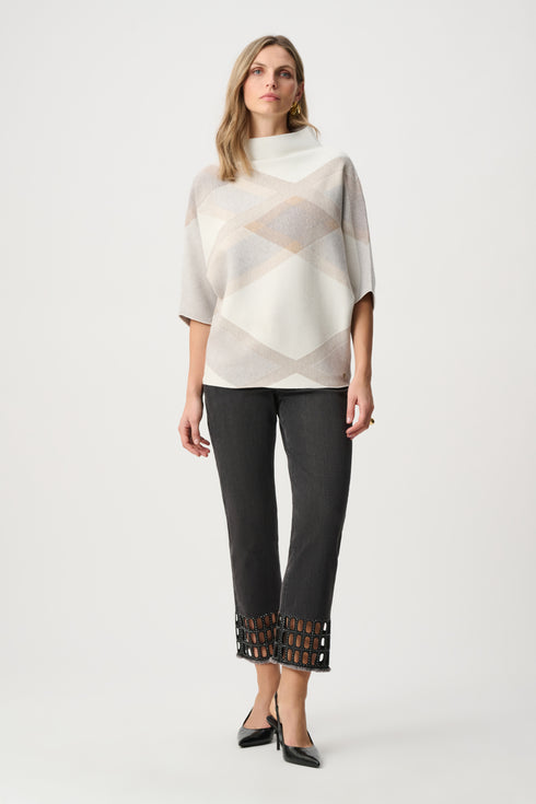 Joseph Ribkoff Pullover aus flauschiger Viskose und Nylon mit Karomuster und Trichterausschnitt