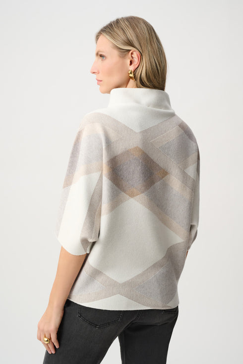 Joseph Ribkoff Pullover aus flauschiger Viskose und Nylon mit Karomuster und Trichterausschnitt