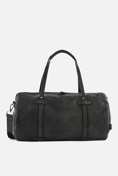 Große schwarze Reisetasche aus Leder mit robusten Griffen und abnehmbarem Schulterriemen – Travel-Essentials bei Laster Fashion