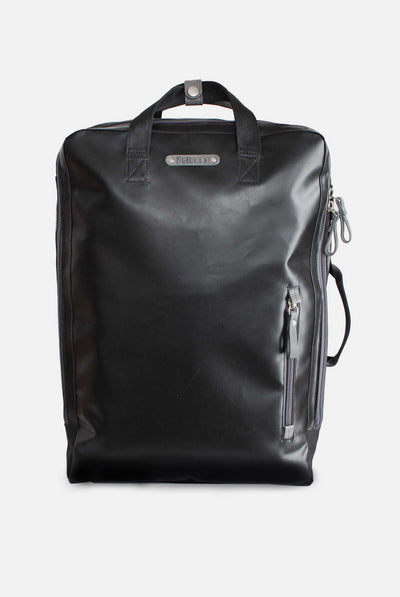 Schwarzer Rucksack aus glattem Leder mit Reißverschluss und Tragegriffen – elegante Auswahl bei Laster Fashion